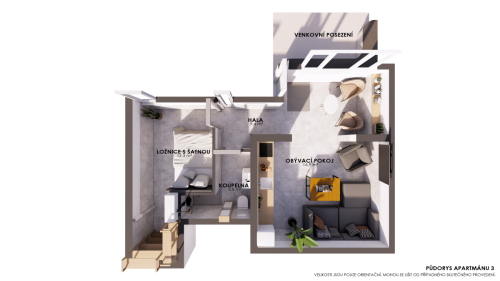 Vila Bílá Perla, 3. Apartmán, půdorys